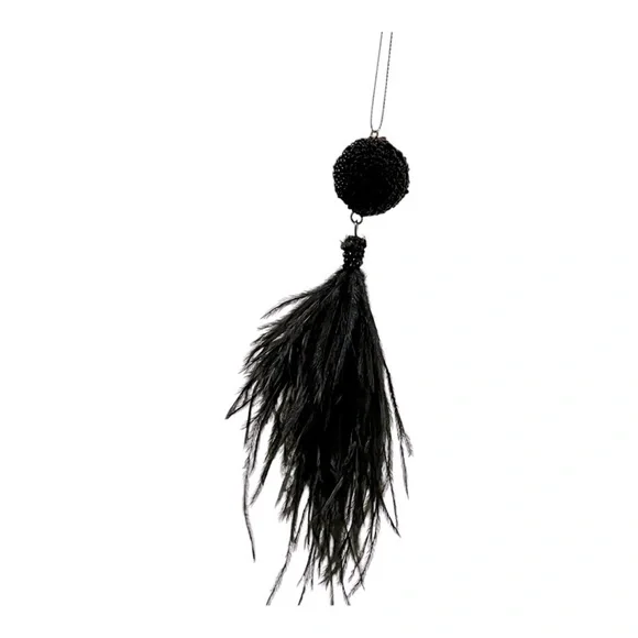 Black beaded ball & feather tassel Christmas ornaments/home decor 4 pieces 7.5” - Picture 5 of 12